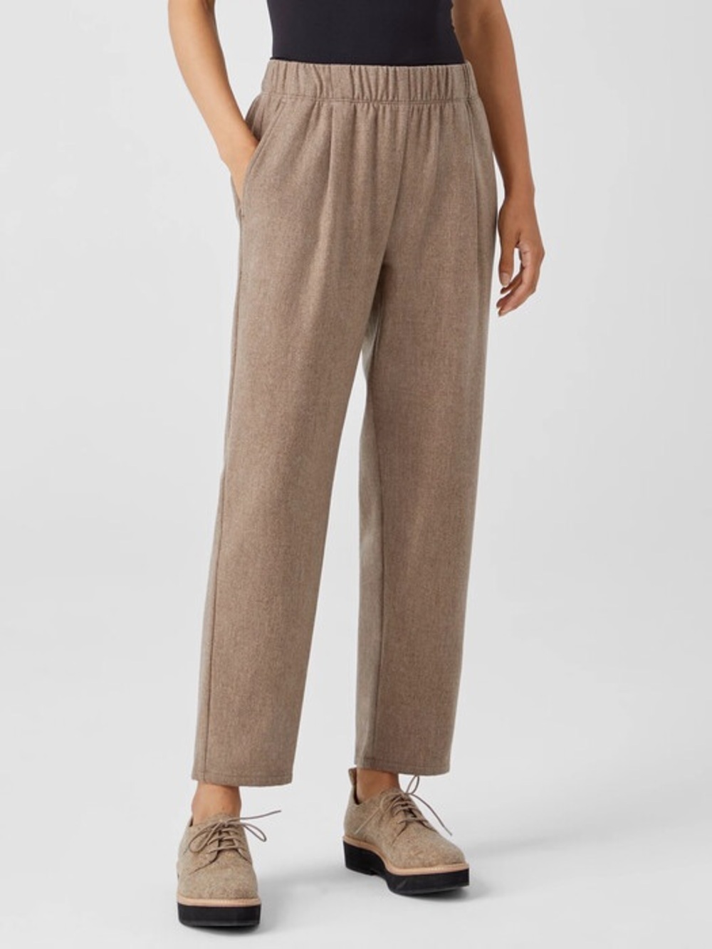 Eileen Fisher Woman’s Soft Wool Flannel Pleated Tapered Pant Size S